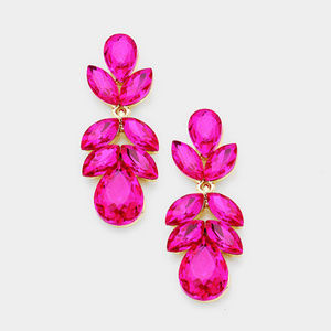 Marquise Floral Crystal Earrings Fuchsia